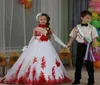 Girl039s sukienki konkurs czerwony koronki ręcznie robione kwiaty dzieci księżniczka kwiat dziewczyna sukienka na ślub urodziny