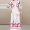 Plażowy elegancki elegancki retro bohemian narodowy vneck elastyczna talia duża huśtawka drukowana letnia spódnica kobieta Mid Dress Ubrania 240419