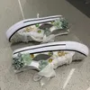 Casual Shoes Soft Sneaker Summer Hollow Cool Breathable Hand Sewed Green Flower Quatliy Rhinestone Bright Round Toe Plus Size Girl Flat