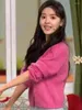 Kadın Örgü Kore Moda Pembe Kazak 2024 Bahar Renkli Düğme Örme TARTIGAN Yuvarlak Boyun Uzun Kollu Ceket Kadın Giysileri