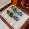 Örhängen LifeFontier Luxury Palace Blue Rhinestone Big Clip on Earrings for Women Vintage Geometric Crystal Non Piered Earring smycken