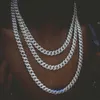 Colliers de chaînes de bijoux glacées Hip Hop Punk 10 mm 10 mm Collier de chaîne de liaison cubaine de diamant en or solide