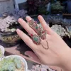 Bands Sunspicems Vintage Turkish Double Finger Ring For Women Indian Flower Link Ring Bohemia Bride Wedding Jewelry Party Gift