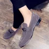 Casual Shoes Spring Men Youth Slip On Man Bekväma loafers Green Black Suede Leather
