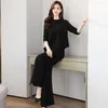 Work Dresses Women Long Culottes Suit Large Size Commute Top Trousers Set With Irregular Hem Blouse Wide Leg 2 Pcs/set For