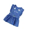 Soft Denim Letters Embroidered Pet Skirt Dog Princess Dress Flying Sleeves Spring Summer For Small Kitten Dogs 240411