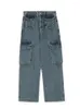 Kvinnors jeans Deeptown Vintage Baggy Women Korean Fashion Denim Loose Wide Lar Cargo Pants High Maist Boyfriend For Unisex