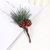 Decorative Flowers 5Pcs Artificial Berry Pine Needle Christmas Decoration Xmas Tree For Home Navidad Year Decor Gift Box Ornaments Accessory