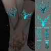 Tattoos 5PCS Luminous Waterproof Temporary Tattoo Sticker Antlers Feather Butterfly Snake Glow Flash Tatto Women Men Arm Fake Tattoos