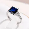 Bands Huitan Vintage Blue Cubic Zirconia Rings for Women Sparkling Wedding Bands Accessories Lady's Rings Anniversary Party Jewelry