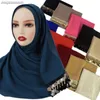 Muslimische Frauen Chiffon Plain Hijab Dubai Pailletten Headscarf -Schals Stirnbandkopf Wrap Arabische Turbanhaarzubehör 180*70 cm 240410