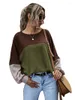 Women's T Shirts Street Trend Hit Color Contrast Pullover 2024 European och American Patchwork Waffle Långärmad avslappnad topp för kvinnor