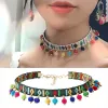 Colliers Bohemian Choker Collier pour femmes créatives de tissu ethnique Pom Pom Ball Collier de clavicule court pendentif bijoux esthétique Cadeaux