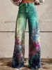 Kvinnors jeans fashionabla blommiga kvinnors jeans höga midja breda benbyxor lösa kvinnor tunna imitation jeans brett ben y240422