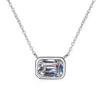 Hängen Puremax 1CT Emerald Cut äkta Moissanite -halsband för kvinnor 925 Silver ClaVicle Chain PT950 Plating Premium Choker