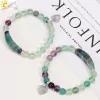 Brins CSJA Reiki Fluorite Crystal Bracelet Naturel Stone 8 mm Perles Bangle Coeur Charqué Lucky Stretchy Mala Bangles Bijoux H176 H176