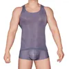 Bras sätter sexiga män Vest Mesh Stretchy Underwear Posing Fit Muscle Tank Top Ultra-tunn transparent tees Comfort Breattable Sleepwear