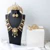Fios de ouro caftan vestido de noiva jóias artesanais Ringue de colar de shinestone coroa Brincos de pulseira 5pcs/conjunto Bijoux Bijoux