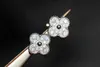 Top Quality Classic Style Fanjia Clover Full Diamond Earrings Ear Clamps 18k Electroplated High Edition