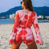 Kvinnors badkläder Bikini 2024 Kvinna Sexig tredelar Summer Beach Push Up Halter Neck Swimsuit Öppna tillbaka Hög midja baddräkter