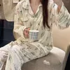 Kvinnors sömnkläder Qsrocio Spring Autumn Pyjamas Set Tun Down Collar Print Pocket Luxury Style Homewear Fashion Casual Soft