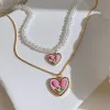 Necklaces Love Tulip Pearl Necklace Women's Summer Pink Flower Pendant Collar Chain Light Luxury Small Design Sense Neckchain