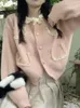 Kvinnors stickade tröjor för kvinnor 2024 ropa mujer spets o-hals långärmad rosa pull pull femme koreanska mode stickade kofta jackor söta toppar