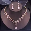 Kettingen roze kristallen mode hangers ketting oorbellen sets voor vrouwen sieraden set bruids bruid ketting set accessoires