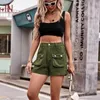 Jeans pour femmes shorts d'été femme cargo mince hauteur taille grandes poches américaines sweet lâches sexy couleurs solides quotidiennes