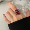 Bands Personality Retro Exaggeration Big Garnet Stone Thai Silver Female Wedding Ring Hand Jewellery Accessories Never Fade Gifts