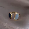 Groupes français Nouveaux anneaux dégoulinants d'huile bleue carrée vintage pour les femmes