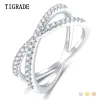 Rings Tigrade 925 Sterling Silver X Ring Cubic Zirconia Cross Wedding Engagement Party Ring For Women Anillos Plata 925 Para Mujer