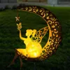 Solar Moon Fairy Lamp Outdoor Garden Iron Flower Ground Insertion Lawn Courtyard Decorative Light 240411