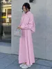 Arbeitskleider Clacive Mode Pink Streifen 2 Stück Set Frauen Outfit elegantes Langarmhemd mit hohen Taillenröcken Frauen Streetwear