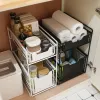 Racks Sliding Cabinet Basket 2 Tier Sliding Cabinet Basket Stackable Sundries Rack Kitchen Organizers Storage Basket With Drawers