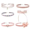 Colliers coréens gothiques esthétique vintage mignon perle bowknot coeur rose collier couloir pour femmes