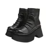 Buty Fujin 10cm punk top booties dla kobiet buty krowi oryginalna skórzana platforma jesienna klin grube podeszwy motocykl