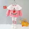 Ensembles de vêtements de filles combinaison bébé nouveau style mode Autunm Coton Material Imprime à la fraise à manches longues Vêtements de nourrisson 1 ans 22