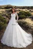 2020 bescheiden trouwjurken Rhinestone Appliques V-Neck lange mouwen bruidsjurken Dubai Saoedi-Arabië A-lijn trouwjurk Vestido de novia