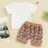 Kläduppsättningar småbarn Baby Western Summer Outfits Cow Horse Cactus Print Kort ärm T-shirt Toppar och Drastring Shorts 2pcs Set