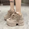 Lässige Schuhe 2024 Frauen zu Fuß Sneakers Autumn Schnüre-up hohe Plattform Chunky atmbare Leder Winterkeil Heels
