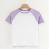 Women's T Shirts Fashion Ins Minimalist Contrast Color Raglan Slim Fit Looking High Waist Short Crop Top All-Matching T-shirt With Sleeves