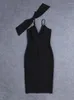 Casual Dresses Elegant Women's Black Bandage Spaghetti Strap Sleeveless Patch Design Bodycon Evening Party Backless Midi Dress Vestidos