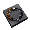 Brins Bracelet de chaîne en alliage de couleur noire de pierre naturelle Homme Lava Stone Eye Tiger Perle Meditation Ot Boucle Cadeaux pour hommes
