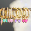 Earrings Vintage Enamel CZ Love Heart Huggies Colorful Crystal Dropping Oil Round Circle Gold Plated Hoop Earring for Women Small Jewelry