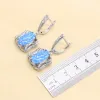 Necklaces 925 Sterling Silver Blue Opal Bridal Jewelry Sets For Women Necklace Earrings Pendants Ring Sets For Birthdays Gift