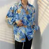 Koreansk version Mens Vintage Long Sleeve Dress Shirt Trend Par Hawaiian Loose Flower Print Bluses Shirt Mens Designer kläder 240419