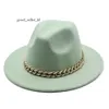 Fedora Designer hoeden voor vrouwelijke mannen brede dikke mode Gold Band Filted Hat Jazz Cap Winter Autumn Panama Luxe hoed 971