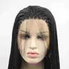 Sivia Hand Woven Three Braid Front Lace Synthetic Fiber Wig Black Doll Hair Headband