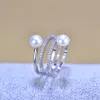 حلقات Zhboruini 2020 Fine Pearl Ring Jewelry Multi Row Natural Freshwater Pearl 925 Sterling Silver Big Rings for Women